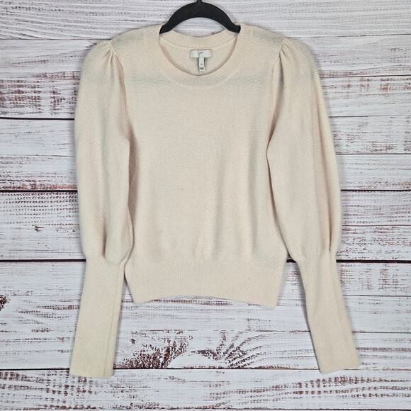 Joie Noely Wool Cashmere Sweater M Ivory Puff Sleeve Pullover Minimalist Classic - Picture 2 of 9